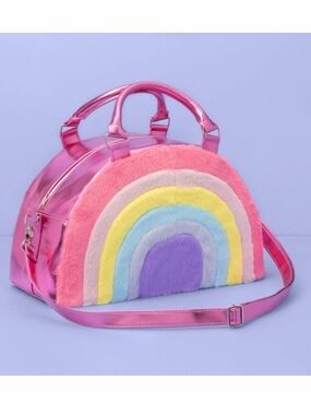 More Than Magic™ Furry Rainbow Weekender Tote Purse/Bag Metallic Pink 15x9x7”